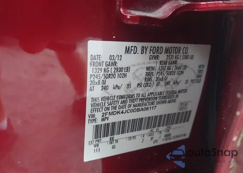 2013 Ford Edge Sel z USA, uszkodzony, nr VIN 2FMDK4JC0DBA06117